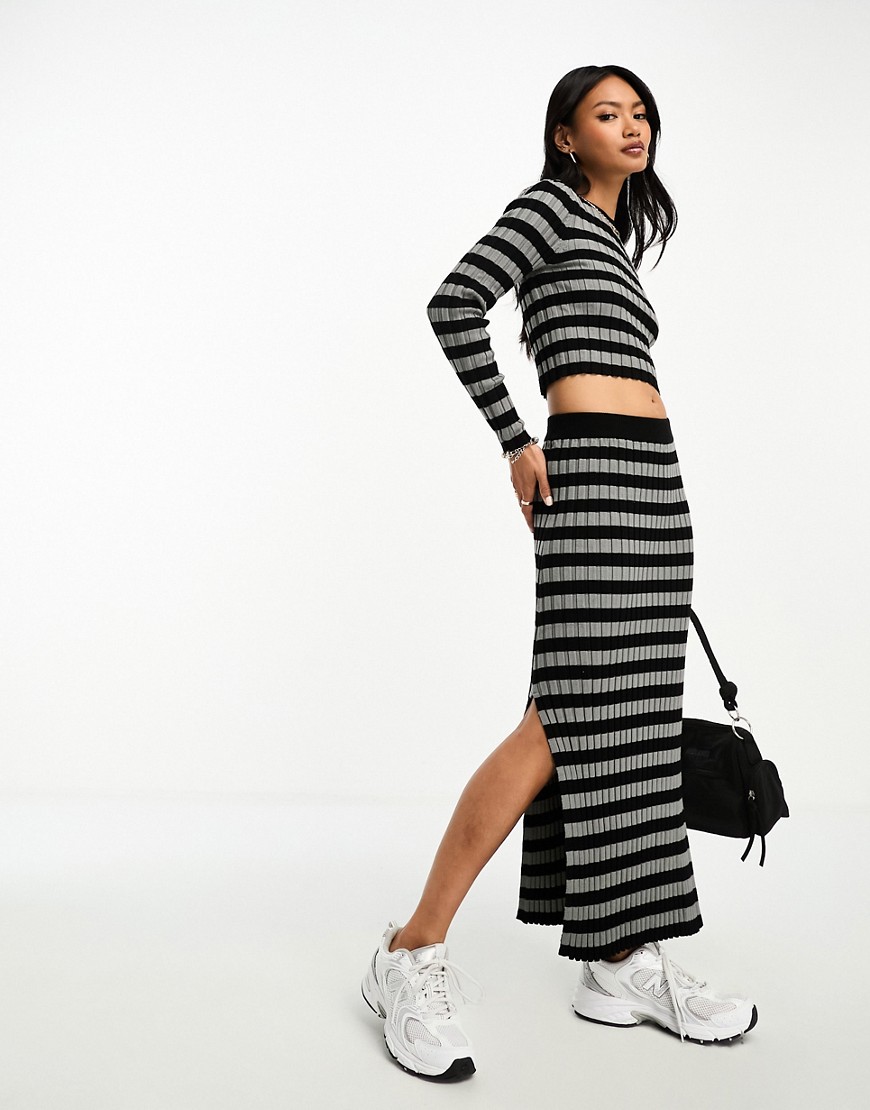 Asos Design Knitted Midi Skirt In Stripe - Part Of A Set-multi