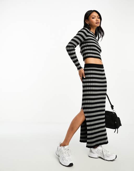 ASOS DESIGN knitted midi skirt in stripe (part of a set)