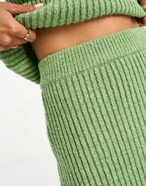 ASOS DESIGN knitted midi skirt in textured yarn in khaki co ord