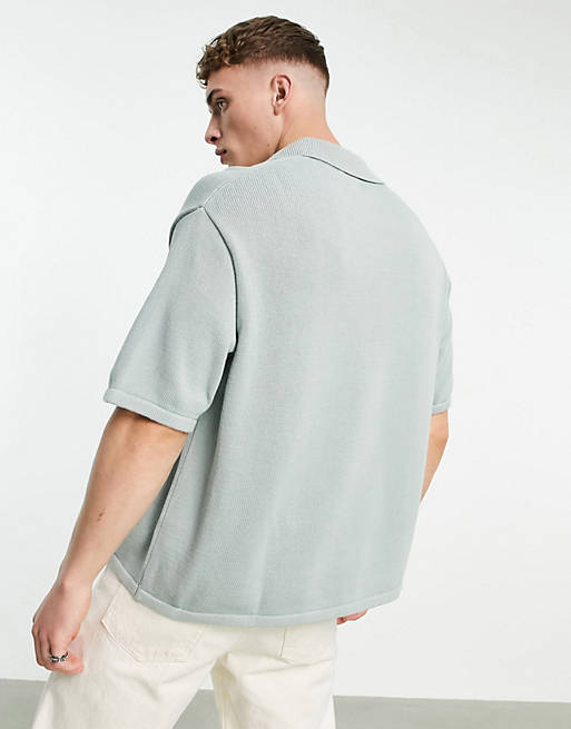 Shirts knitted midweight button through shirt in pale blue 