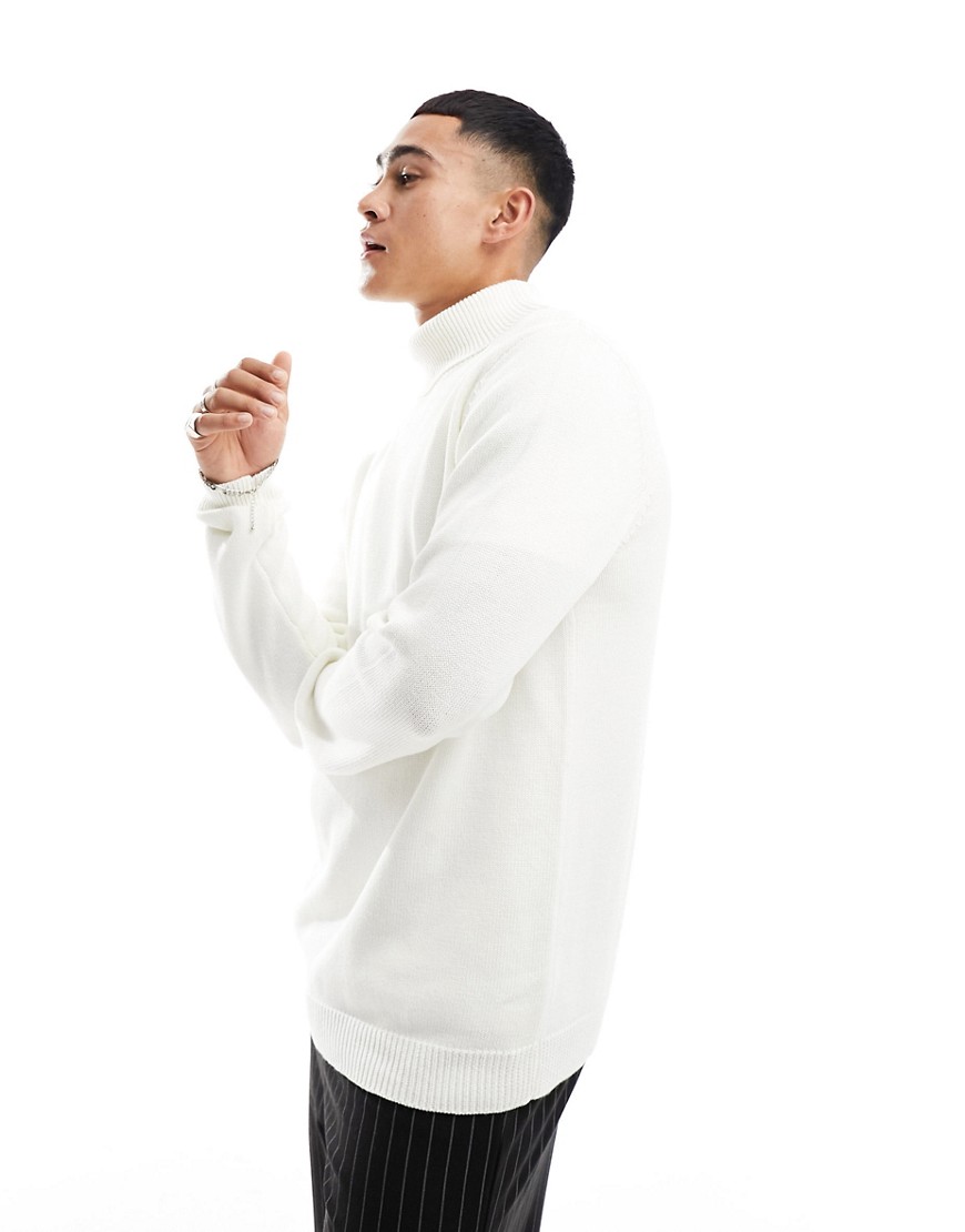 ASOS DESIGN knitted midweight cotton roll neck jumper in white