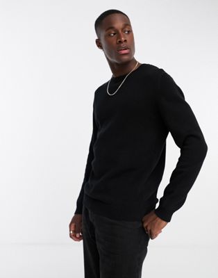 Asos Design Midweight Cotton Sweater In Black Twist