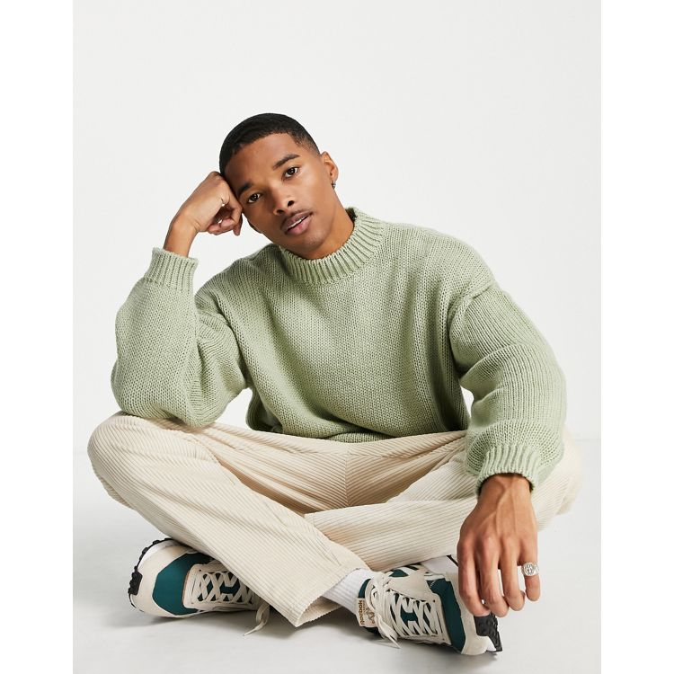 ASOS DESIGN knitted midweight oversized jumper in green | ASOS