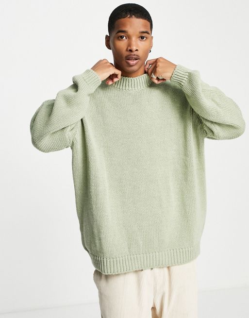 ASOS DESIGN knitted midweight oversized jumper in green | ASOS