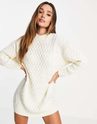 ASOS DESIGN knitted mini dress in cable knit in cream - ASOS Price Checker