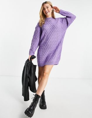 ASOS DESIGN knitted mini dress in cable knit in lilac