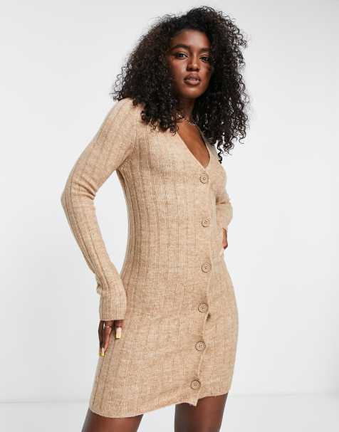 ASOS DESIGN long sleeve lace up macrame bodycon mini dress in