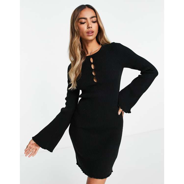 ASOS DESIGN knitted mini dress with cut out front detail in black