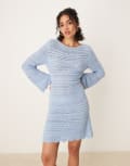 [ASOS DESIGN] ASOS DESIGN knitted mini dress with flared sleeve in light blue M Light Blue