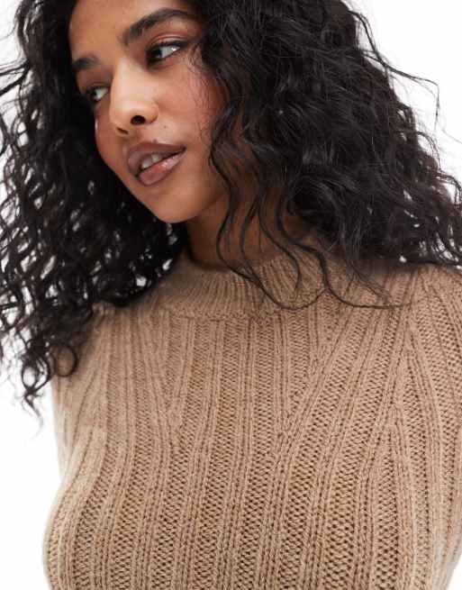 ASOS DESIGN knitted mini dress with rib detail in mocha, 2 of 4