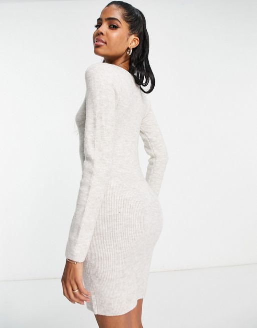ASOS DESIGN Tall knit mini dress with sweetheart plunge neckline in white