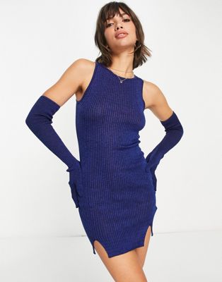 ASOS DESIGN knitted mini rib dress with gloves in space dye - ASOS Price Checker