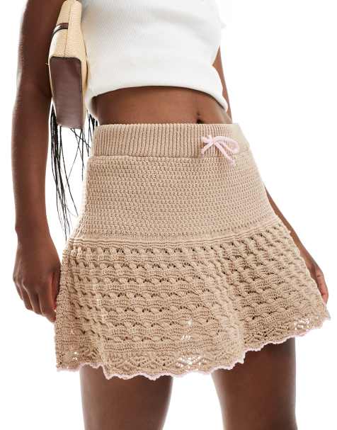 ASOS DESIGN knitted mini skirt with frill in mocha - view 1