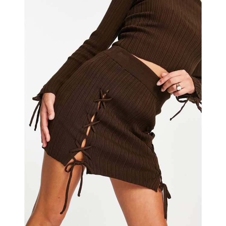 Brown skirt 2024 lace up