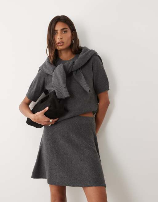 ASOS DESIGN baby tee and mini skirt with wool co-ord in charcoal, 2 of 6