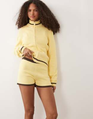 Asos Design Knitted Mirco Short Co-ord In Yellow