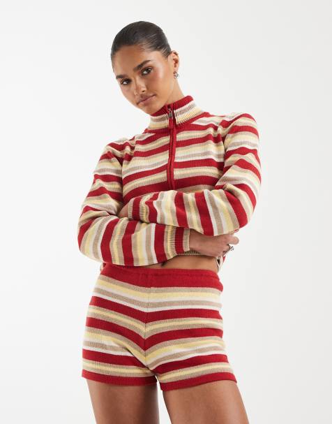 ASOS DESIGN knitted mirco shorts in stripe (Part of a set) - view 1