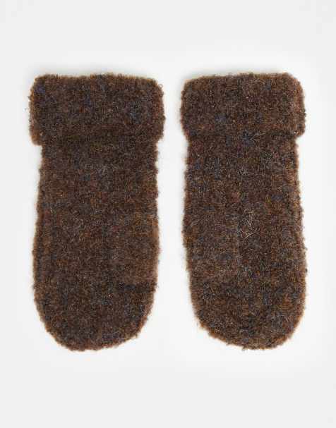 ASOS DESIGN knitted mittens in brown - view 1