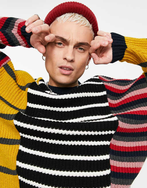 ASOS DESIGN knitted mix match stripe jumper in multicolour