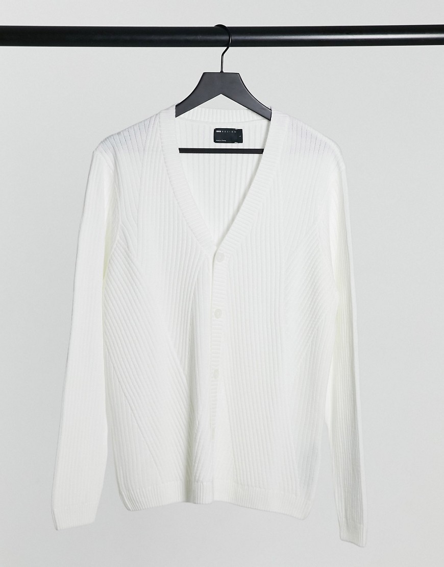 ASOS DESIGN knitted mixed rib pattern cardigan in white