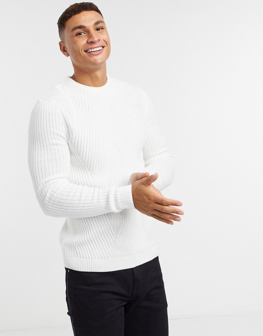 ASOS DESIGN knitted mixed rib pattern jumper in white