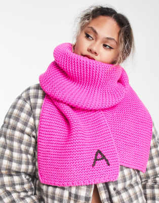 ASOS Design Knitted Monogram Scarf with M Initial in Pink