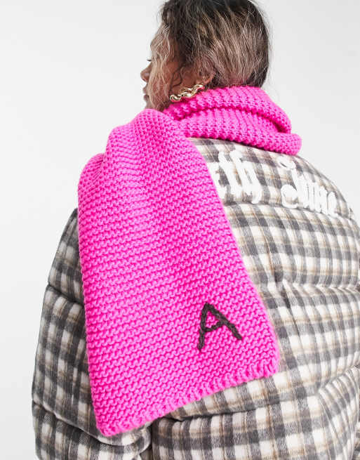 ASOS DESIGN knitted monogram scarf with A initial in pink | ASOS