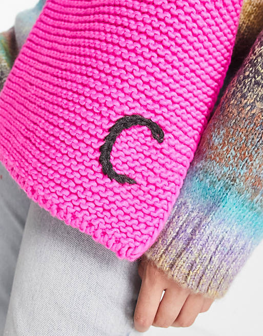 ASOS Design Knitted Monogram Scarf with C Initial in Pink