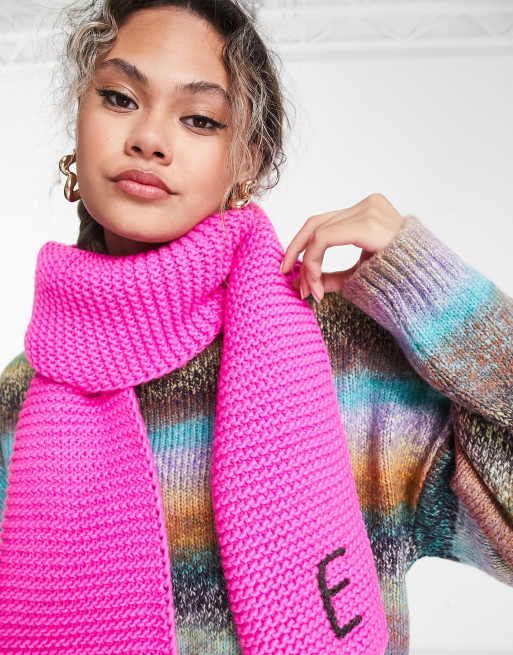 ASOS DESIGN knitted monogram scarf with C initial in pink