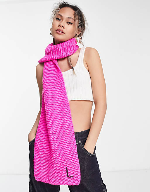 ASOS Design Knitted Monogram Scarf with L Initial in Pink