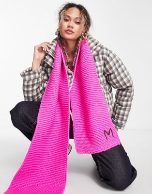ASOS DESIGN knitted monogram scarf with M initial in pink