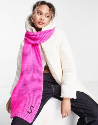 ASOS DESIGN knitted monogram scarf with S initial in pink