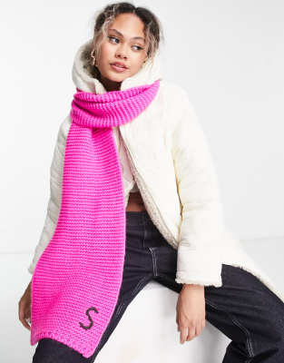 ASOS DESIGN knitted monogram scarf with S initial in pink