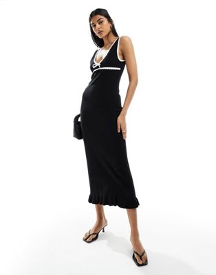 ASOS DESIGN knitted moss stitch maxi dress with contrast trims