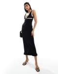 [ASOS DESIGN] ASOS DESIGN knitted moss stitch maxi dress with contrast trims-Multi M Black/white