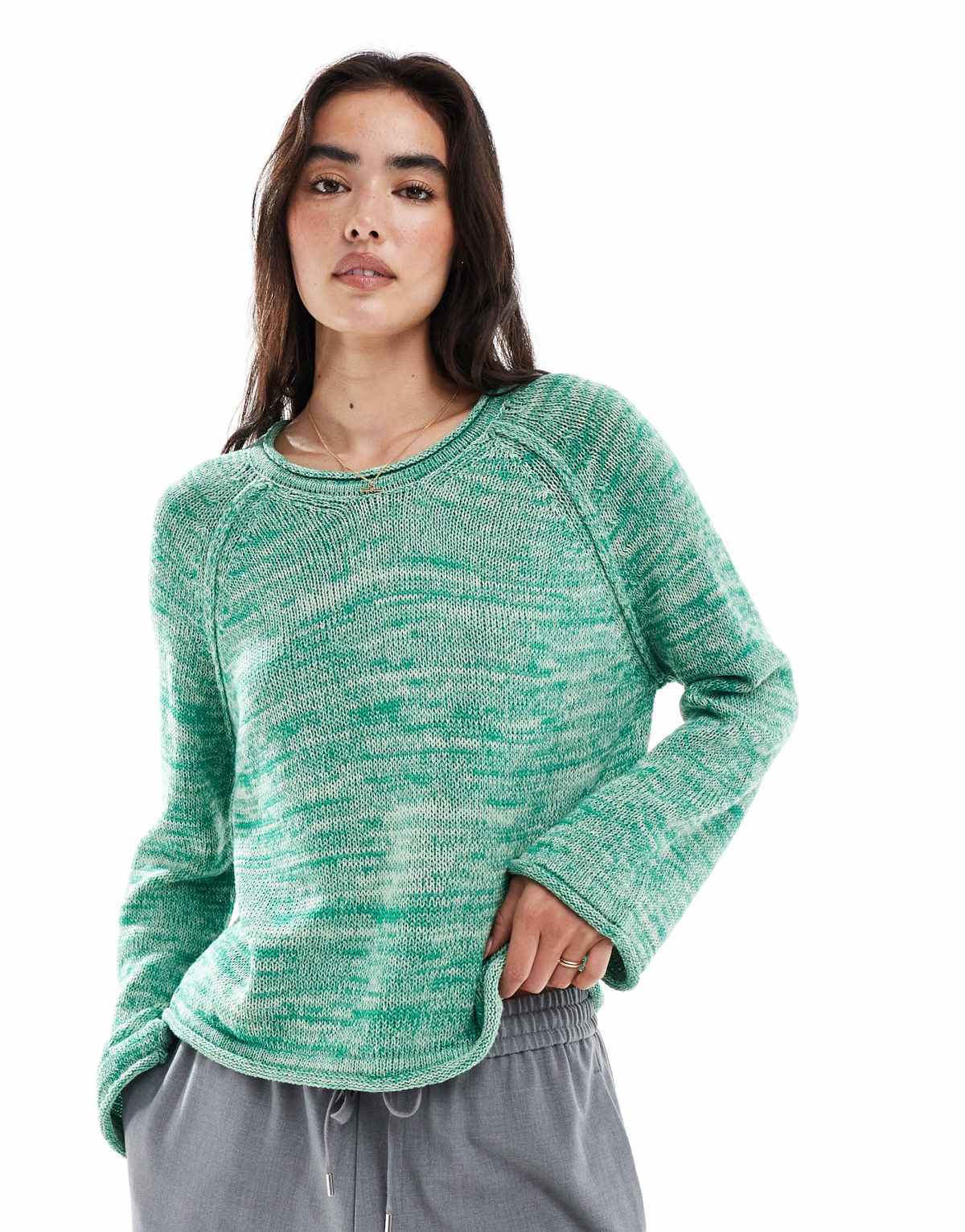 ASOS DESIGN knitted multiply crew neck jumper in green