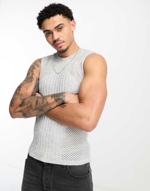 Mens Sexy Mesh See-Through Vests Tops Summer Hollow Out Fashion Tanks Male  Casual Sportswear Work out Vest Tank Top