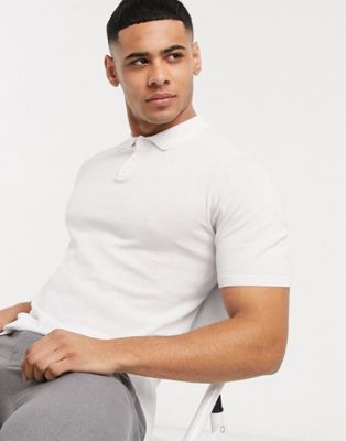 ASOS DESIGN knitted muscle fit polo neck t-shirt in white | ASOS