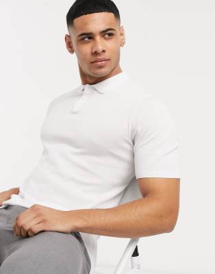 ASOS DESIGN knitted muscle fit polo neck t-shirt in white | ASOS