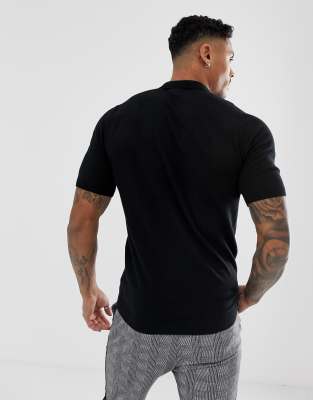 black muscle fit polo shirt