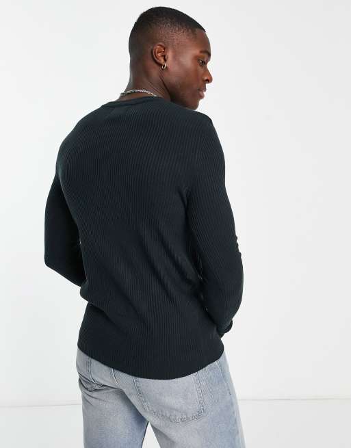 Muscle Fit Ribbed Crew Neck Sweater