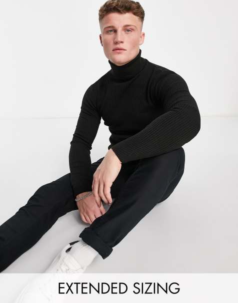 ASOS DESIGN knitted muscle fit rib roll neck sweater in black - view 1