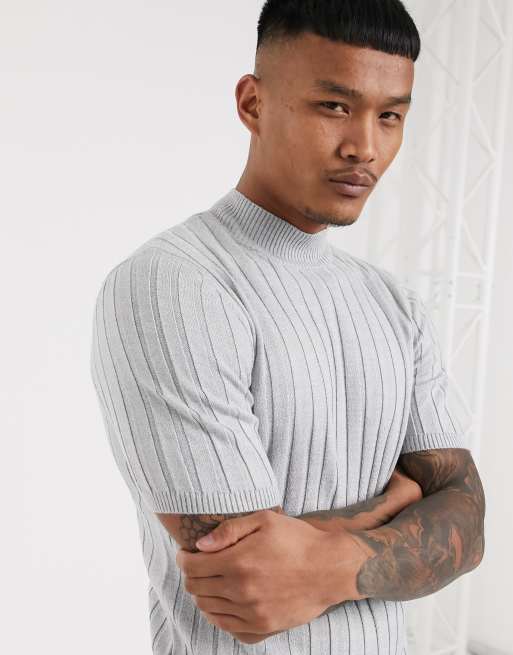 ASOS DESIGN knitted muscle fit turtleneck t-shirt in white