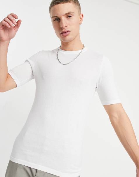 ASOS DESIGN knitted muscle fit t-shirt in white - view 1