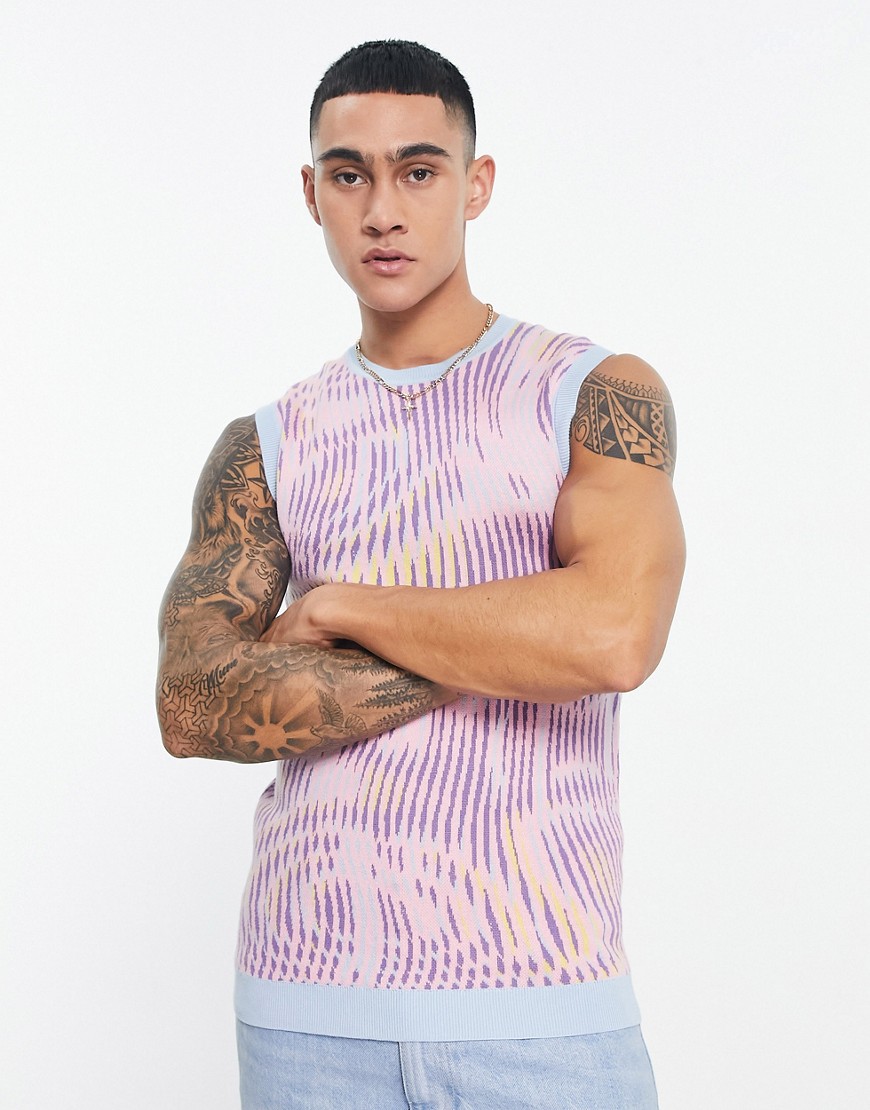 ASOS DESIGN knitted muscle fit tank in marble design-Multi
