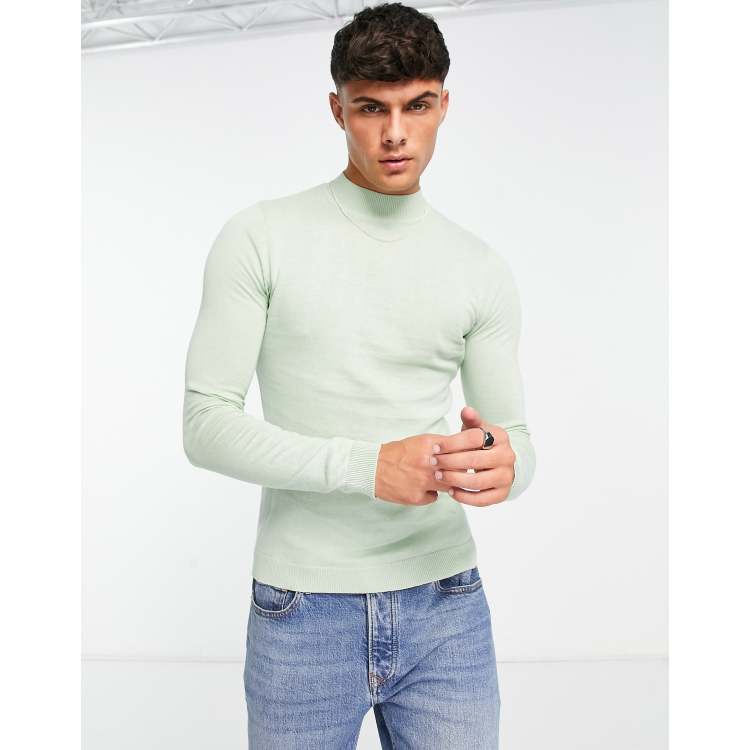 ASOS DESIGN knitted muscle fit turtle neck sweater in green