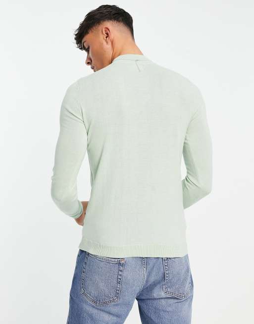 ASOS DESIGN knitted muscle fit turtle neck sweater in green