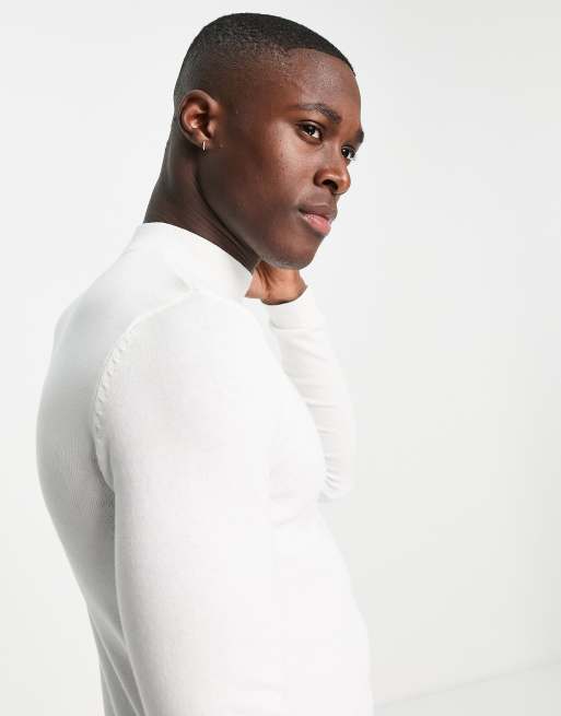 ASOS DESIGN knitted muscle fit turtle neck sweater in white | ASOS