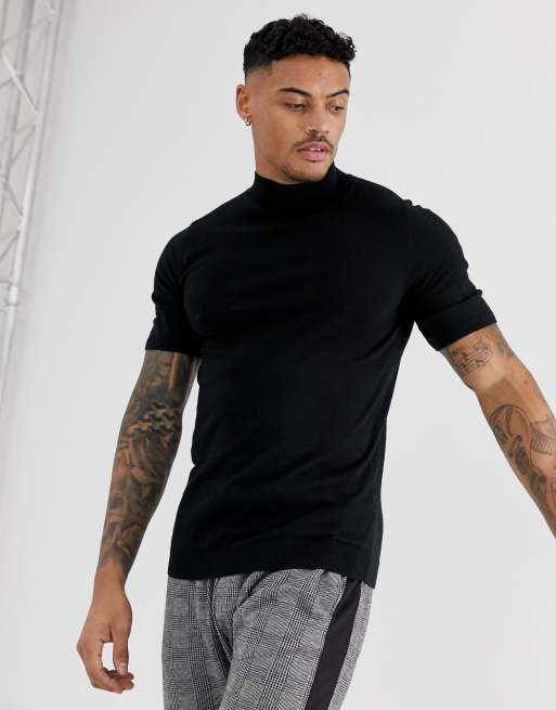 ASOS DESIGN knitted muscle fit turtle neck t shirt in black ASOS