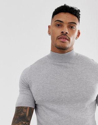 ASOS DESIGN knitted muscle fit turtle neck t-shirt in grey | ASOS